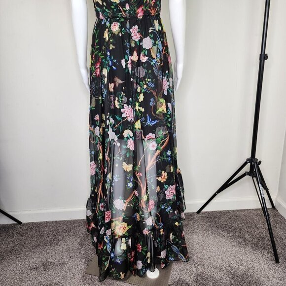 NWT Marchesa Notte Flowering Floral Keyhole High Low Gown Black Combo Size 6 - Picture 10 of 16